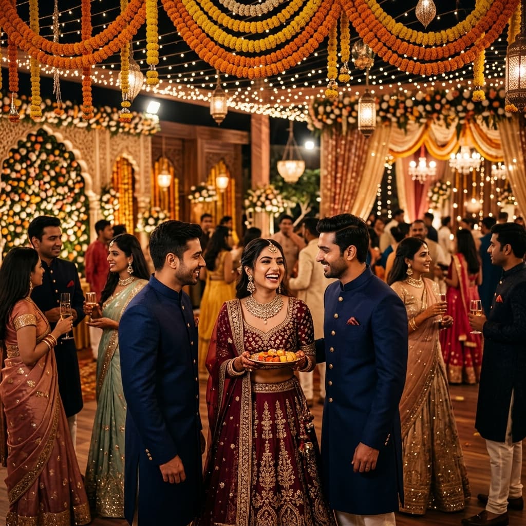 Indian family celebrating at home